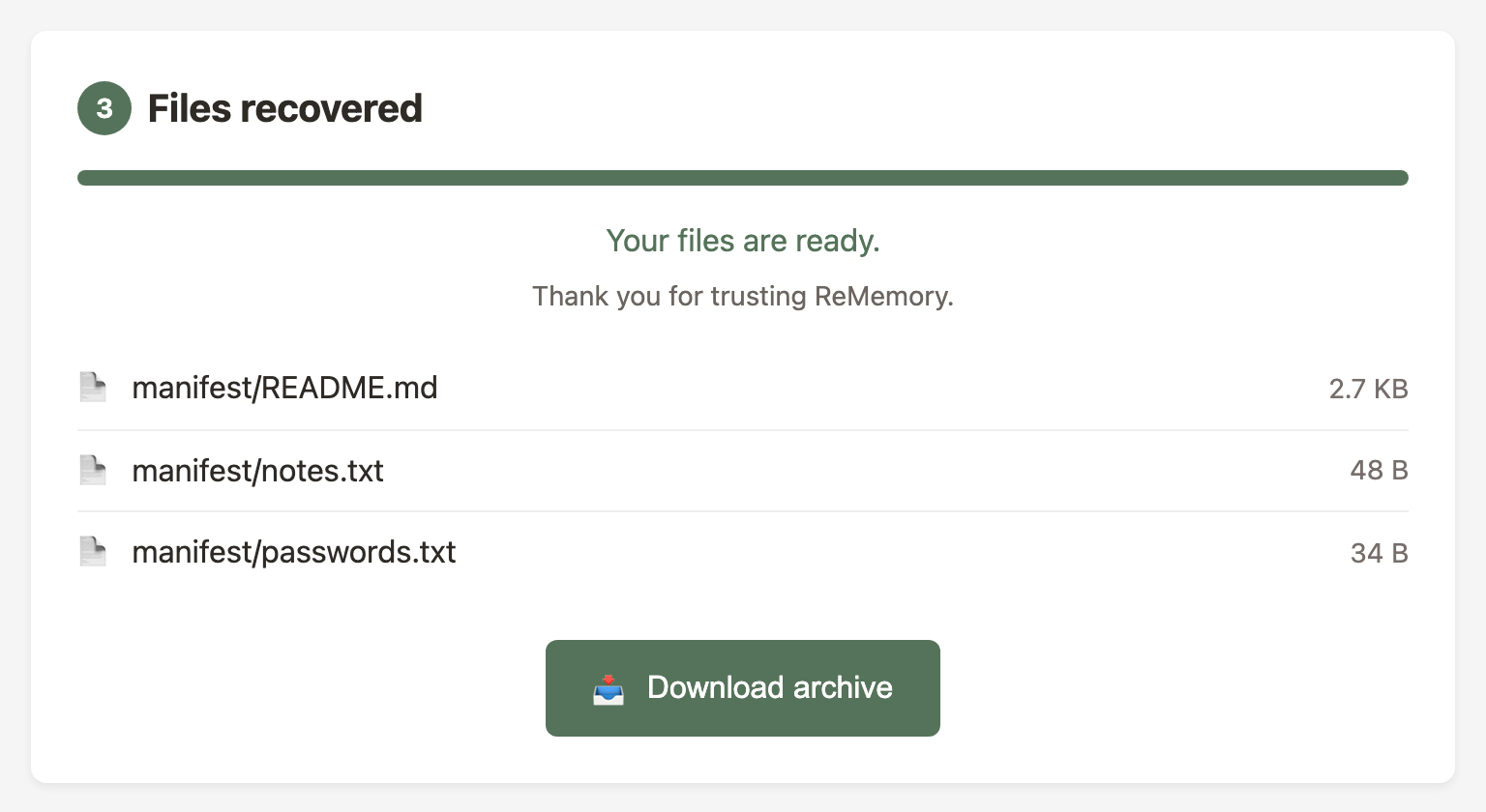 Wiederherstellung - Entschlüsselung abgeschlossen