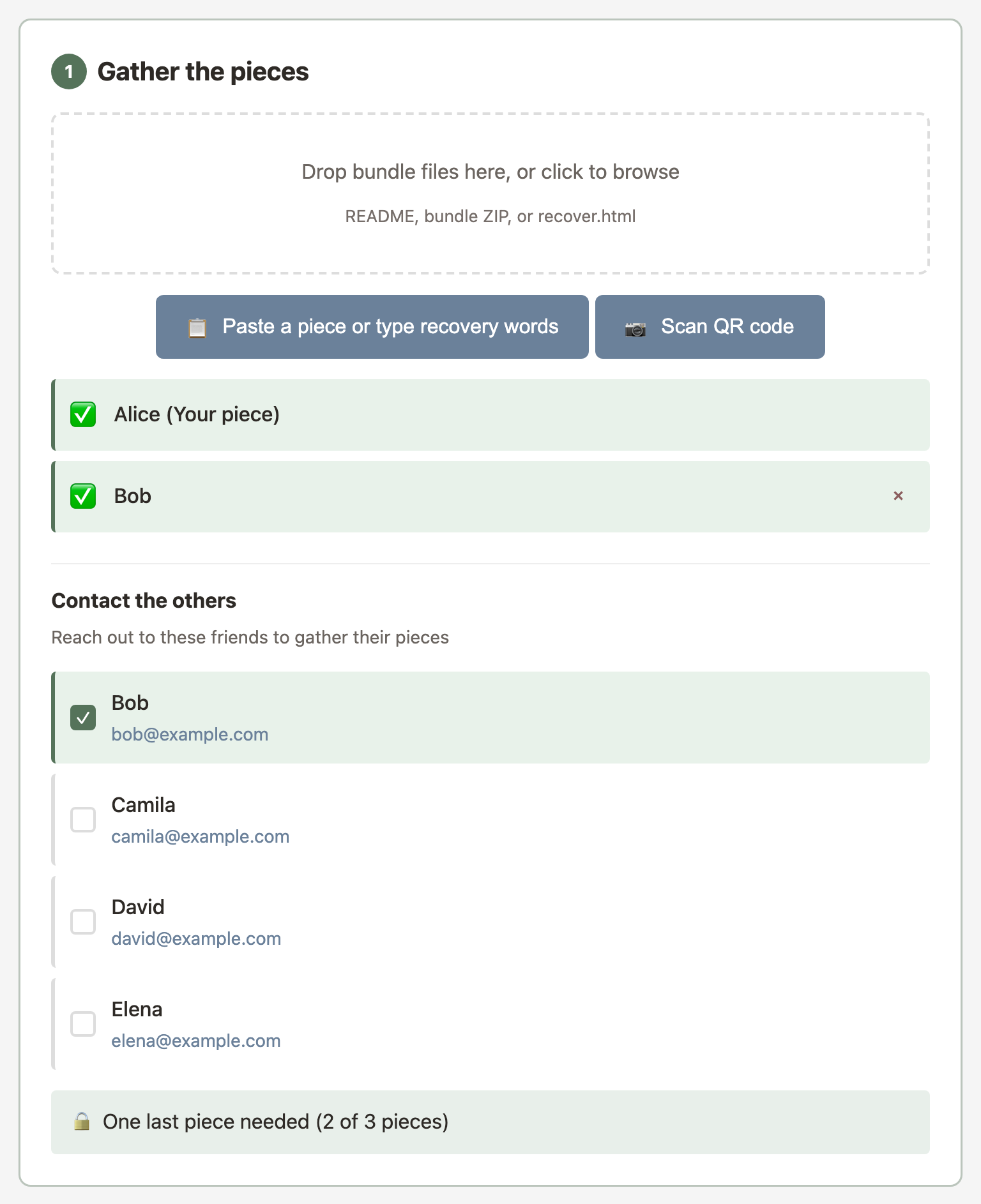 Interface de récupération - collecte des parts