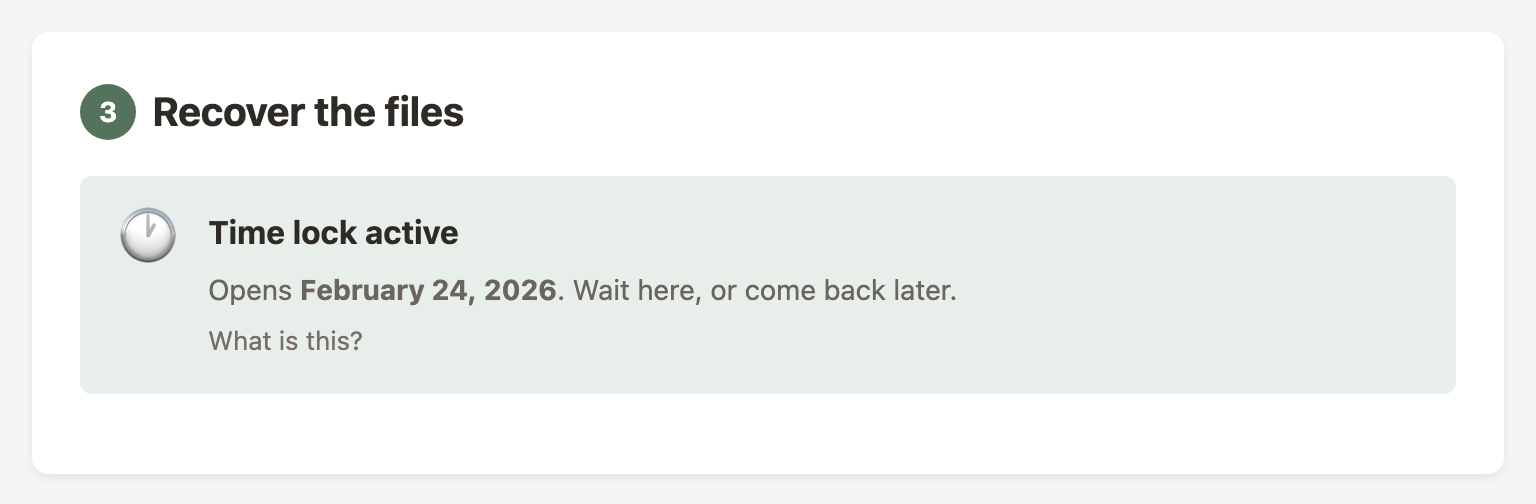 Outil de récupération affichant un message de verrouillage temporel