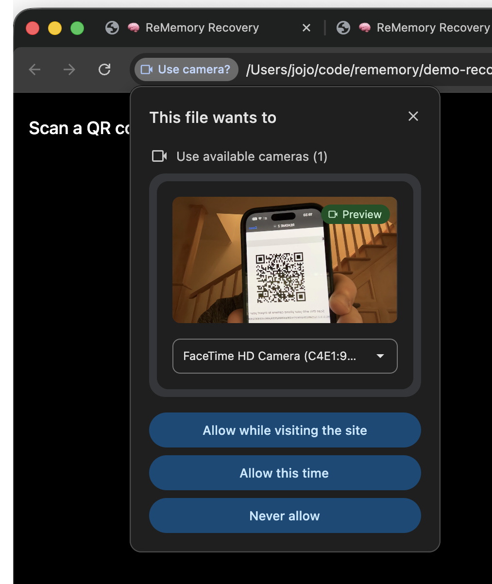 Browser asking for camera permission